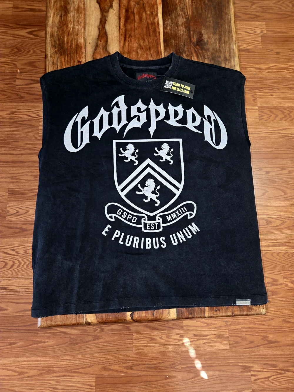 Godspeed New York "E Pluribus Unum" Black Wash Men's Tee. Size 2X-Large